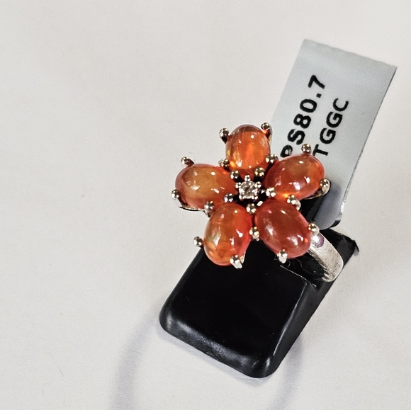The Genuine Gemstone Company Jewelry - Genuine Fire Opal Flower Ring Sterling Silver Size 7. New